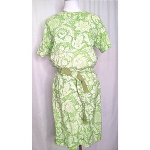 Vintage L'Aiglon Blouson Resort Style Paisley Lime Green Short Sleeves Dress